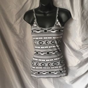 Black and white v neck or scoop neck pattern tank